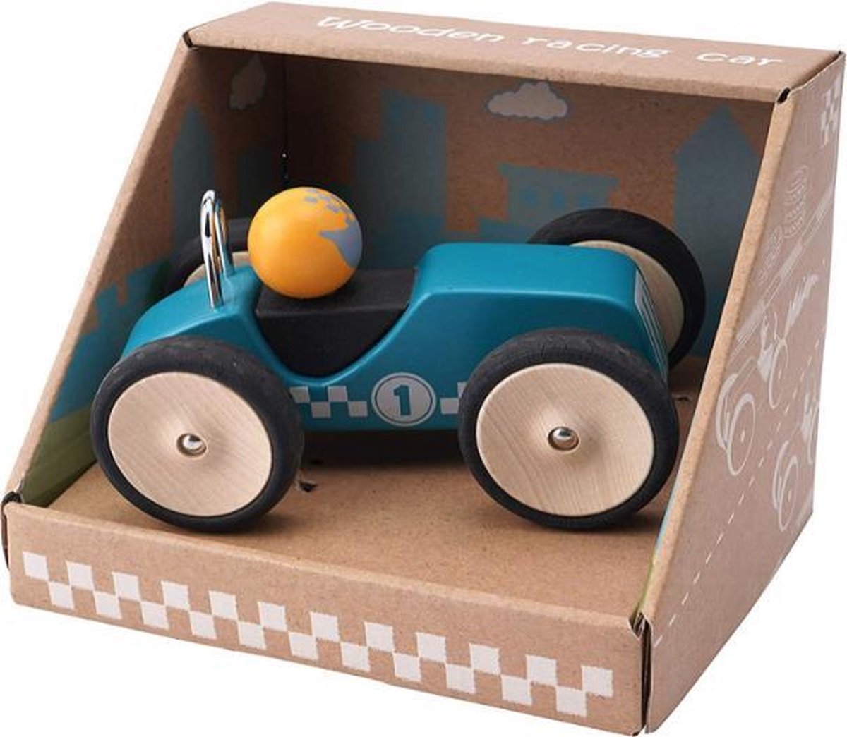 CGB Giftware Little Tribe Track Car Retro Racecar Sports and Champion Driver and Steerable Wheels | Toddler Toy | Carseat Toy | Tabletop Toy | 1+ Years